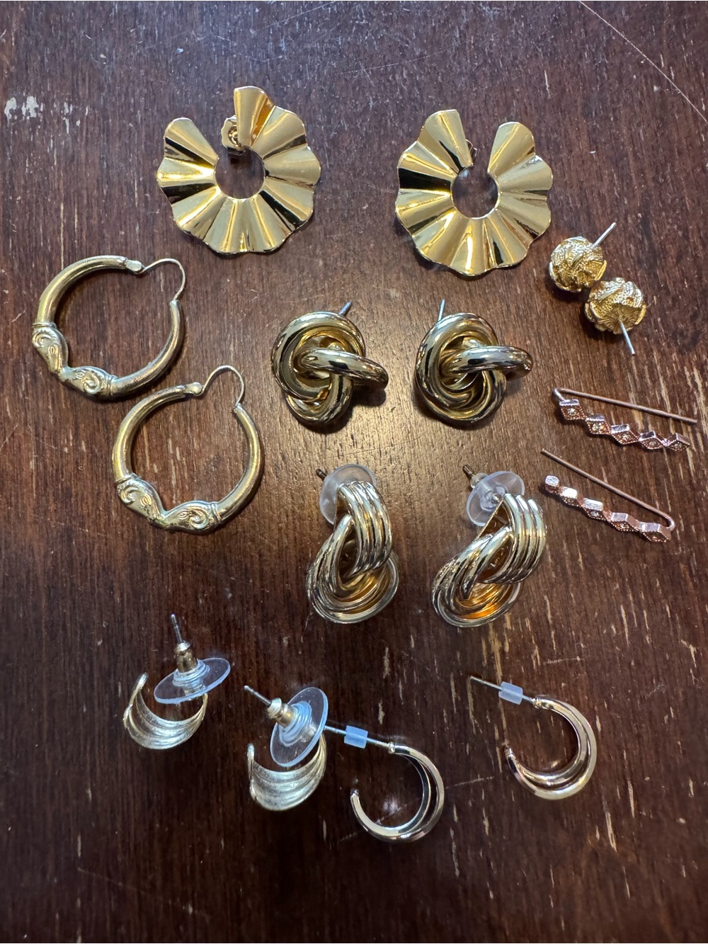 Gold Tone Mixed Hoop and Knot Earrings Bundle